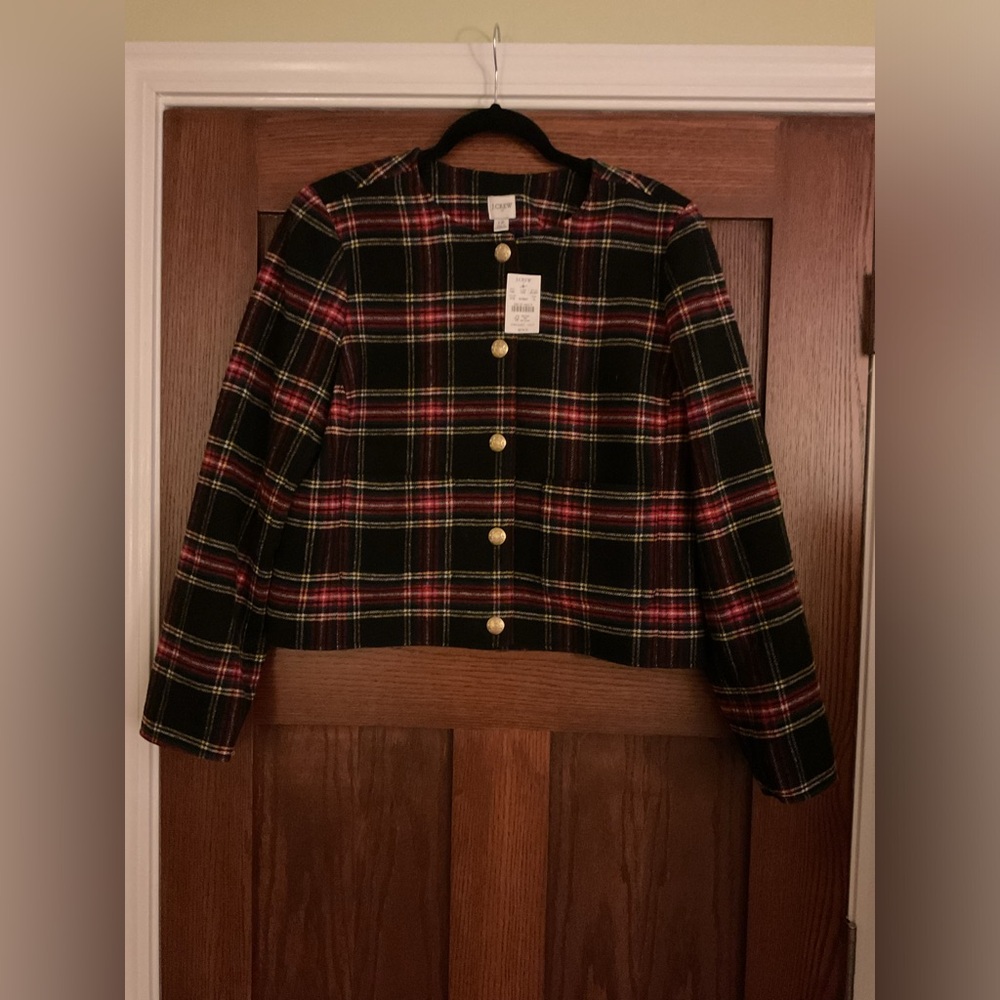❤️❤️❤️ NWT J.Crew Black Stewart Tartan Plaid Wool Blend Blazer Jacket Size 12